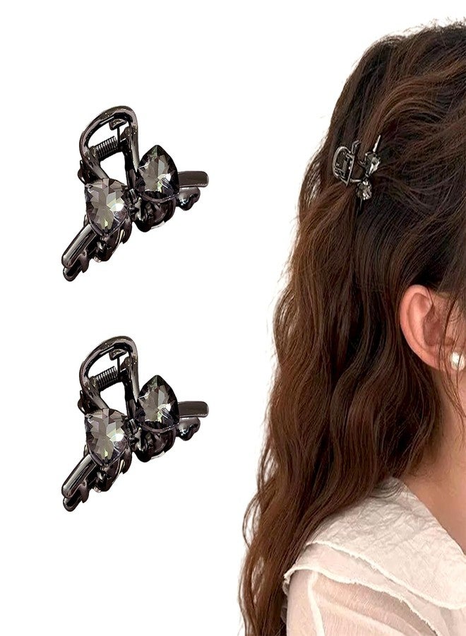 Snmzlc 2 Pcs Small Hair Claw Clips for Women,Hair Clips for Thin Hair,Metal Stylish Butterfly Rhinestone Clips,Hair Accessories for Women & Girls(Black) US324 - Image 1